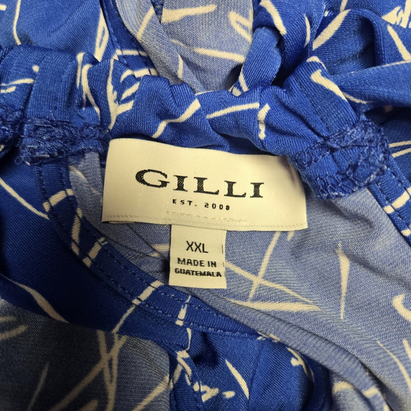 Gilli Halter Maxi Dress XXL Blue White Print Elastic Waist Resort Vacation - Picture 4 of 6